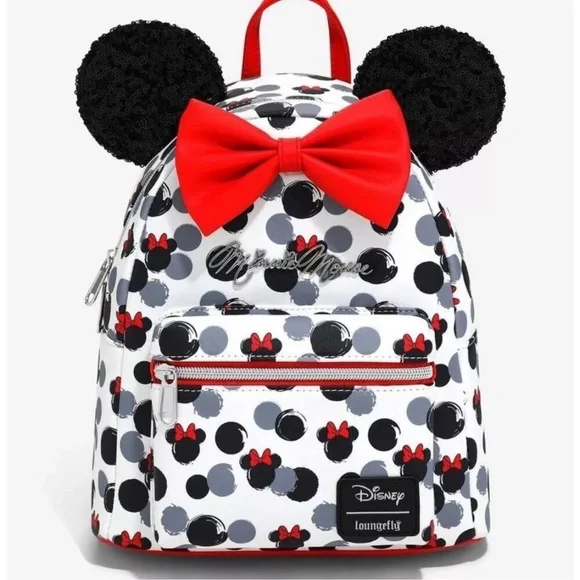 Loungefly Disney Minnie Mouse Glitter Ears Mini Backpack Head Pattern Bow Bag - Picture 4 of 4